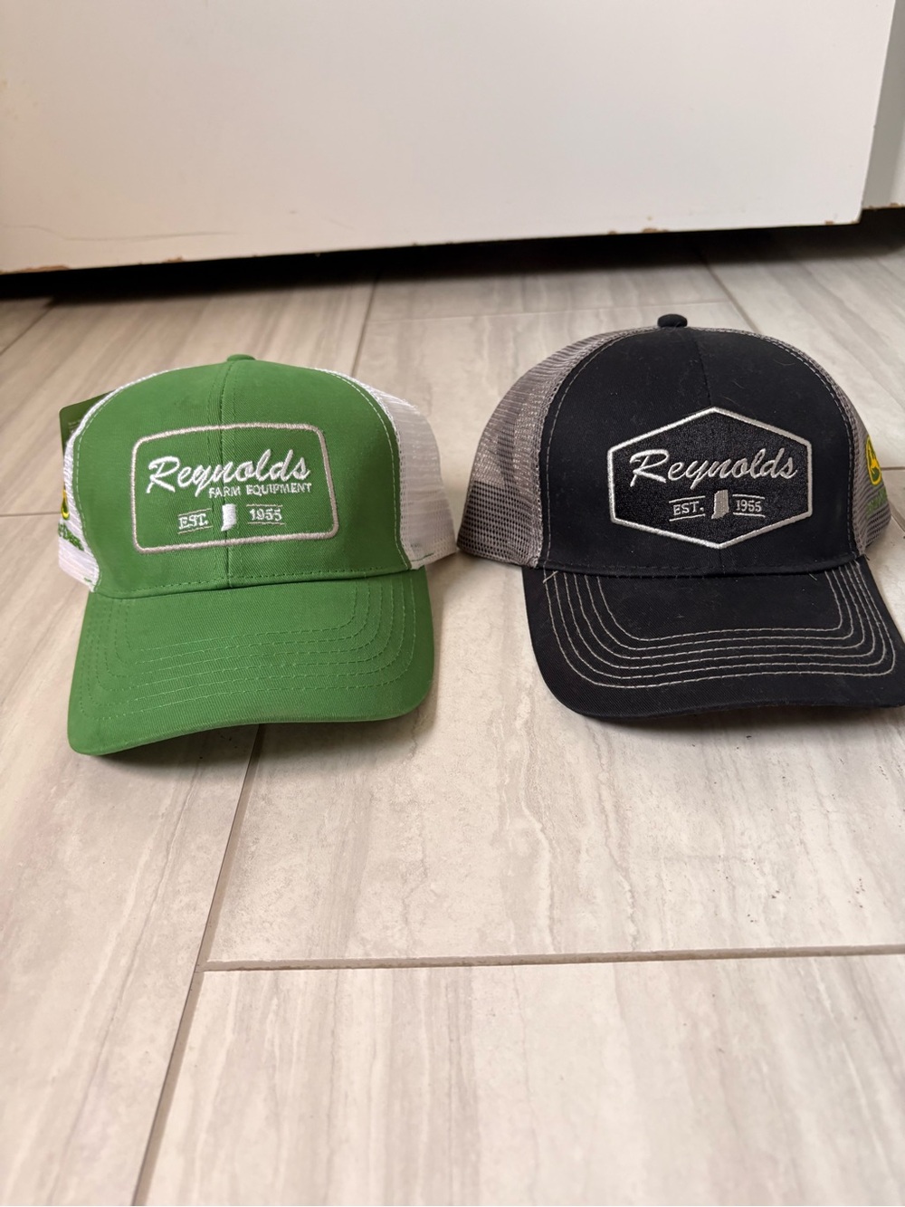 Lot of 2 Reynolds farm equipment hat. John Deere